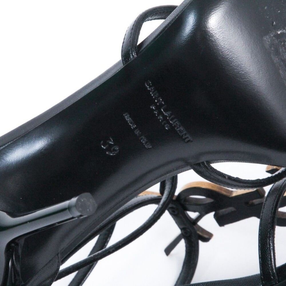 Saint Laurent Cassandra Sandals Black Leather Gold YSL Monogram Logo Heels 39 - Picture 15 of 15